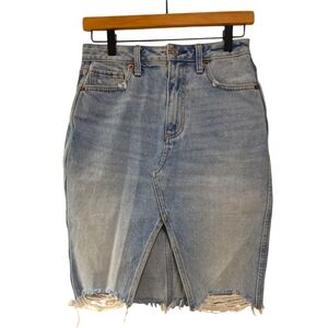 Abercrombie&Fitch, Jean Skirt, Midi, Distressed, Frayed At Hemline, Women's Sz26